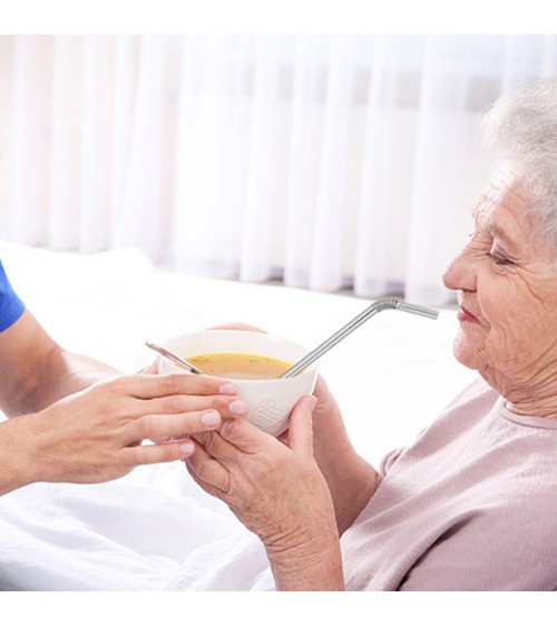 Vlekkeloos staal "Turtleneck Straw" vier dronkaards zilveren 22cm 07,5 mm, incl. opslagzak!