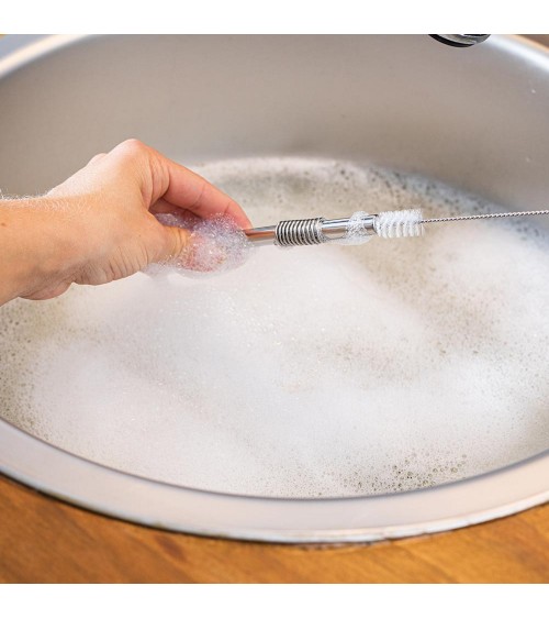 Vlekkeloos staal "Turtleneck Straw" vier dronkaards zilveren 22cm 07,5 mm, incl. opslagzak!