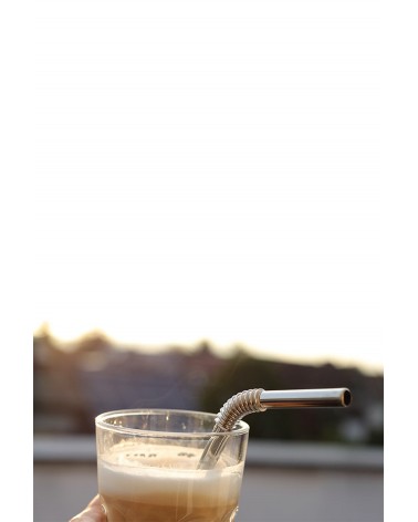 Acciaio inossidabile "Turtleneck® Straw" 4 paglie da bere argento 22cm Ø 7,5 mm, incl. sacchetto di stoccaggio e spazzole!