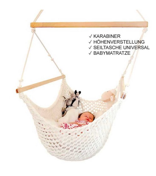 Babyschwinger-Set-Plus. con regolazione in altezza senza trapunta con moschettone, borsa a corda universale, materasso bambino