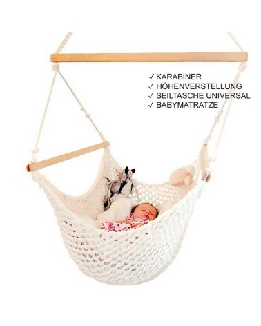 Babyschwinger-Set-Plus. mit tufenlose Höhenverstellung mit Karabiner, Seiltasche Universal, Babymatratze