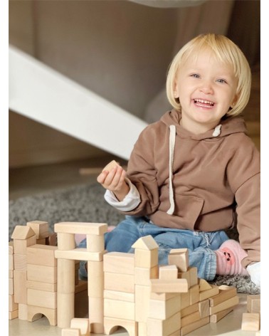 Blocchi di legno-natur- in borsa - 100 parti - Dimensioni: ca. 9 x 3 x 1 cmMateriale: legno - Tessuto