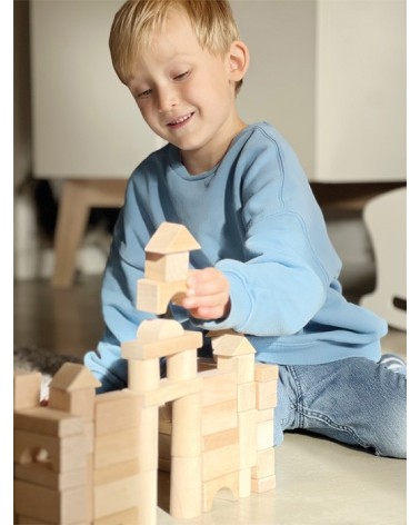 Construction en bois blocs-natur- en sac - 100 pièces - Dimensions: ca. 9 x 3 x 1 cmMatériau: bois - Tissu