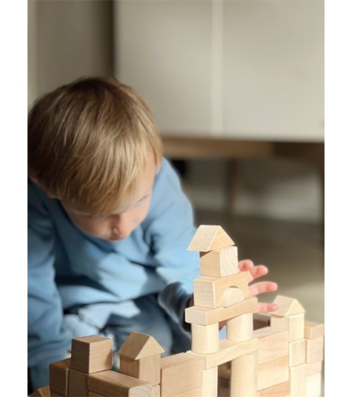 Blocchi di legno-natur- in borsa - 100 parti - Dimensioni: ca. 9 x 3 x 1 cmMateriale: legno - Tessuto