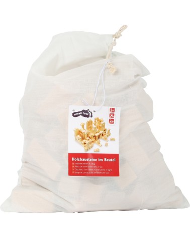 Holzbausteine-natur- im Beutel - 100Teile - Maße: ca. 9 x 3 x 1 cmMaterial: Holz - Stoff