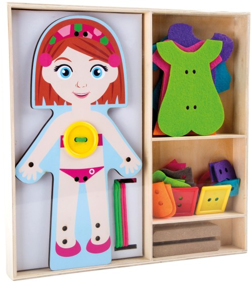 Girl dressing doll made of wood
