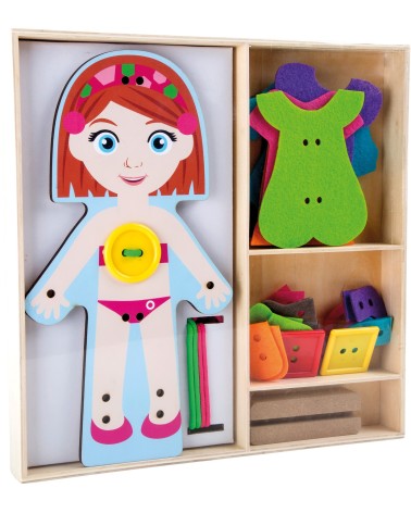 Girl dressing doll made of wood