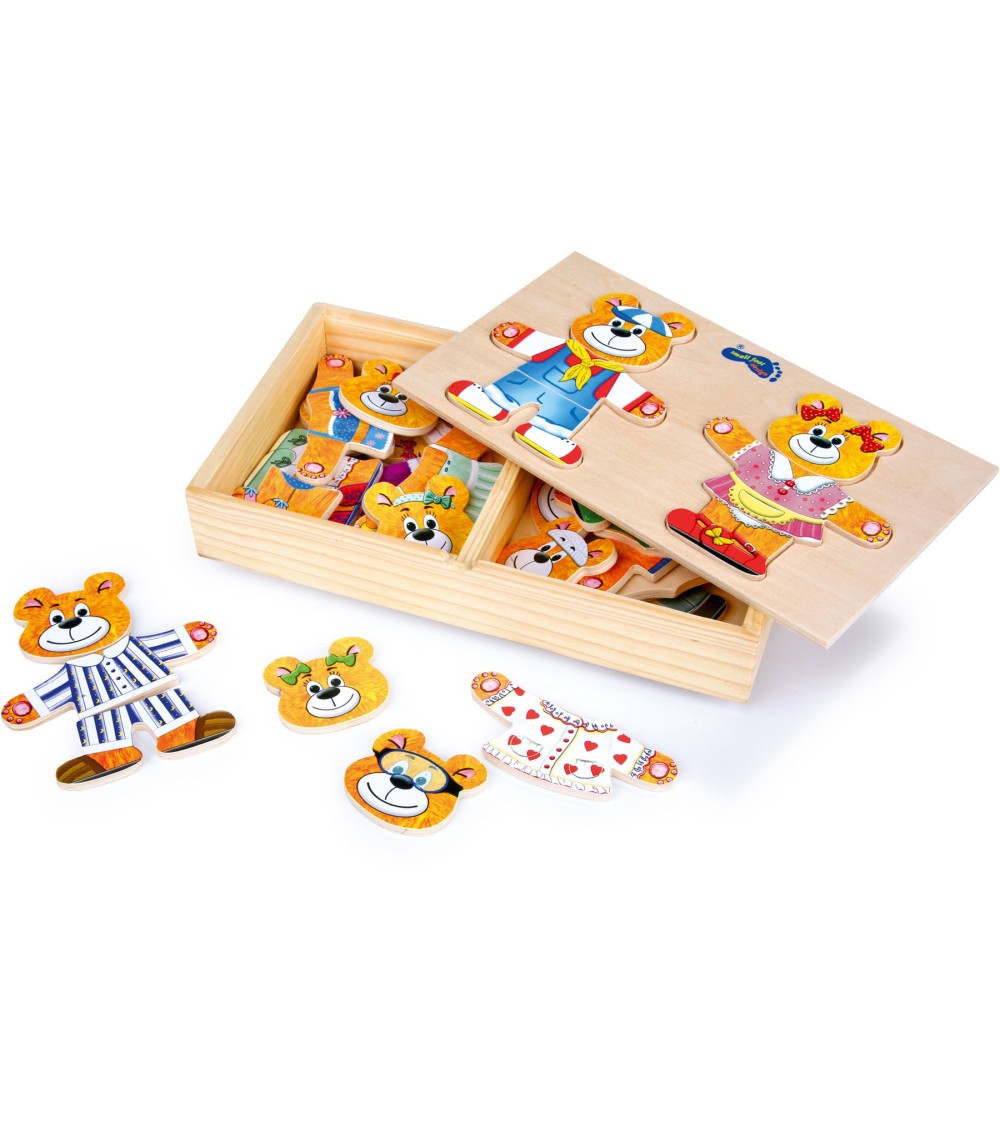 Dressing Bear and Bear Woman - Size: approx. 25x14x4cm - Material: Wood